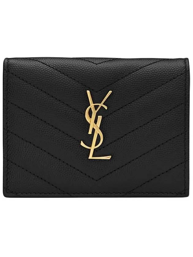 Luxury Saint Laurent Monogram Caviar Leather Flap Card Wallet Black