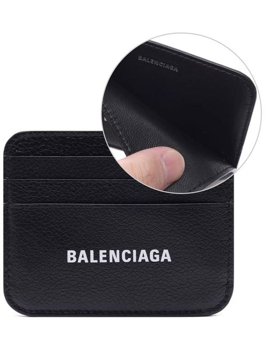 Luxury Balenciaga White Logo 3-Fold Card Wallet Black