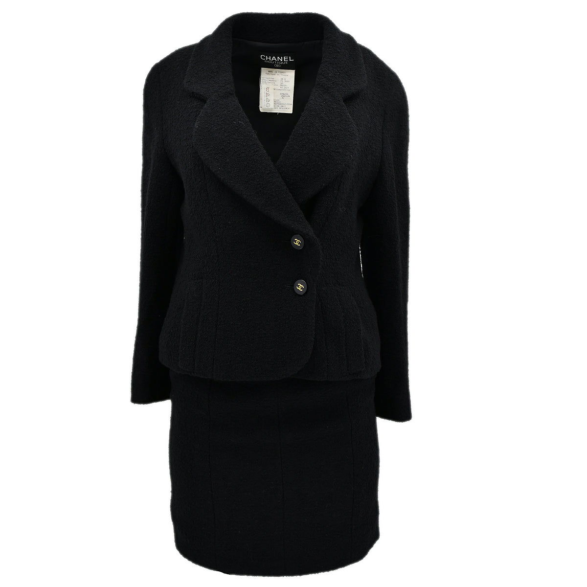 Luxury Chanel Fall 1994 off-center jacket skirt suit #38