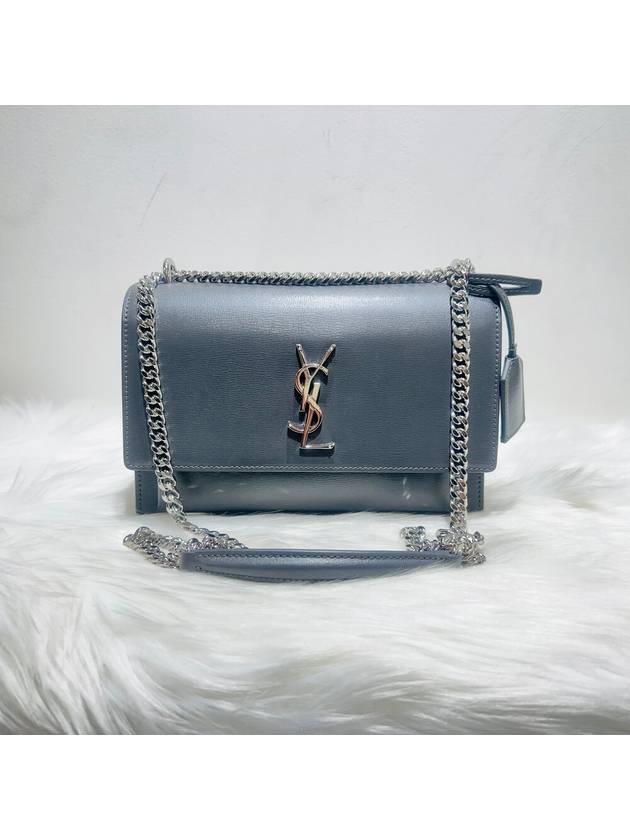 Luxury Saint Laurent 442906 Sunset medium silver chain shoulder bag cross