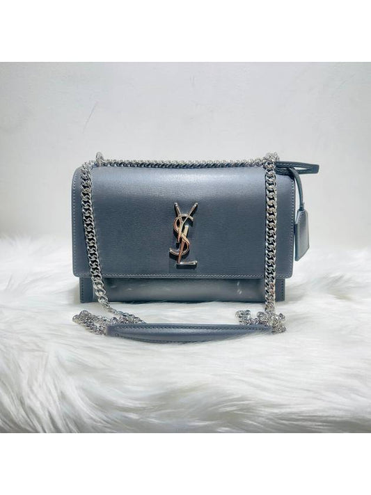 Luxury Saint Laurent 442906 Sunset medium silver chain shoulder bag cross