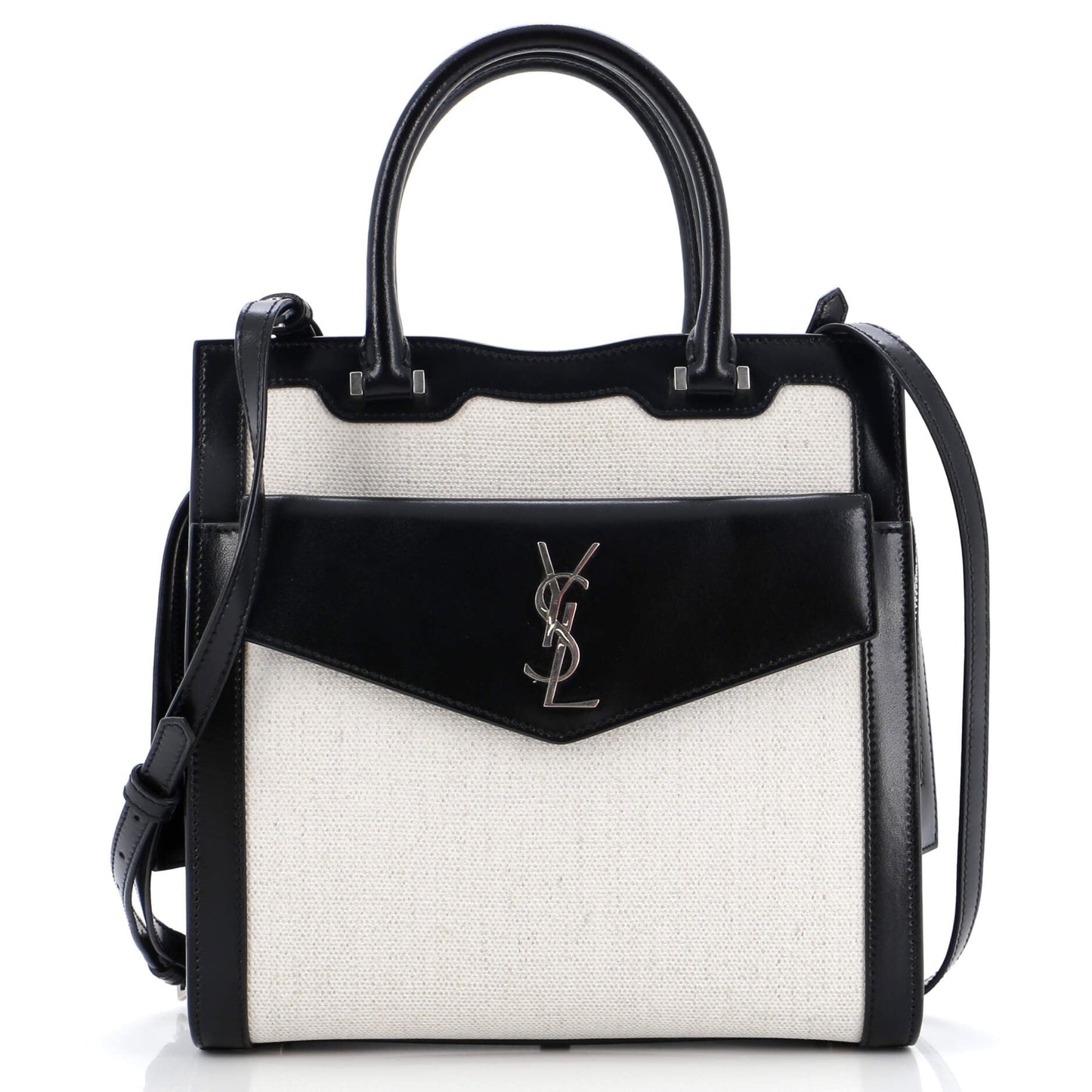 Luxury Saint Laurent Uptown Tote Canvas with Leather Small