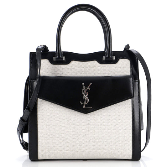 Luxury Saint Laurent Uptown Tote Canvas with Leather Small