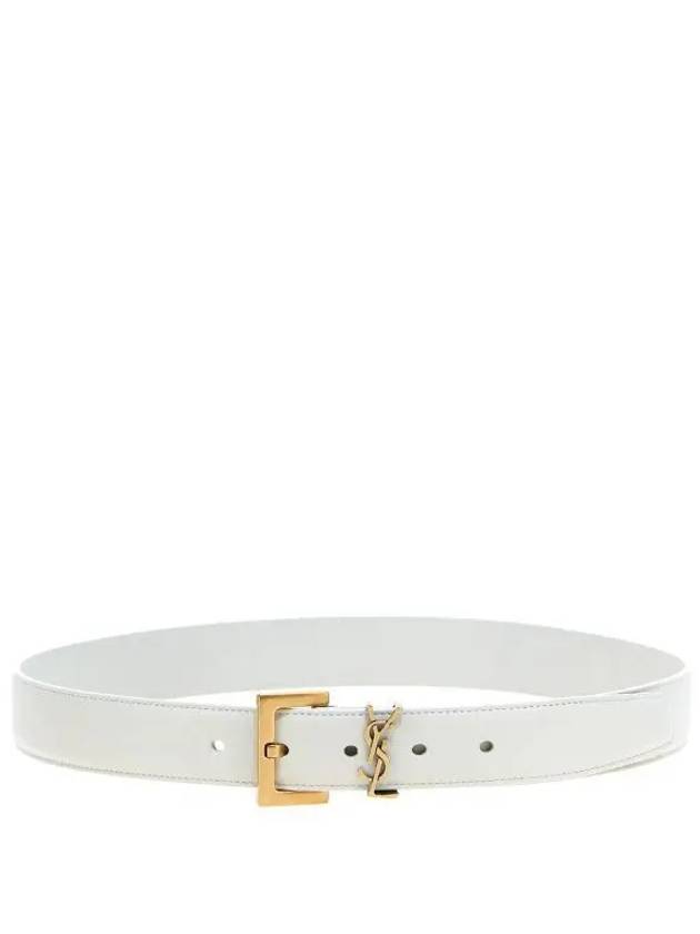 Luxury Saint Laurent Monogram Buckle Leather Belt White