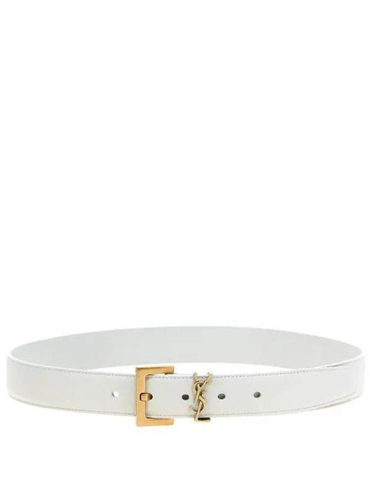 Luxury Saint Laurent Monogram Buckle Leather Belt White
