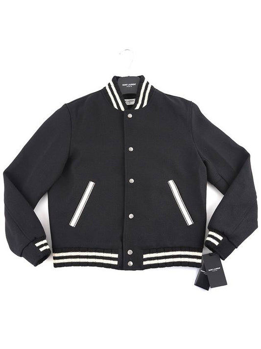 Luxury Saint Laurent Teddy Wool Bomber Jacket  Black