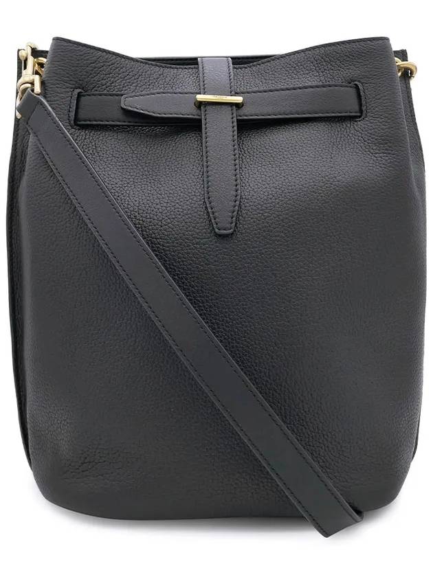 Luxury Saint Laurent Grained Leather Boucle Bucket Bag Black