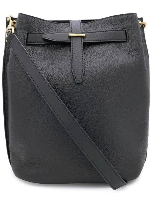 Luxury Saint Laurent Grained Leather Boucle Bucket Bag Black