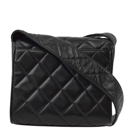 Chanel 1991-1994 Black Lambskin Mini Straight Flap Shoulder Bag