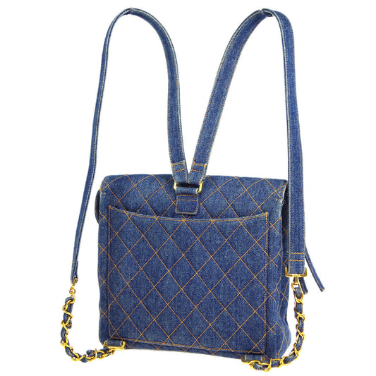 Luxury Chanel * 1990s Classic Flap Backpack Medium Denim