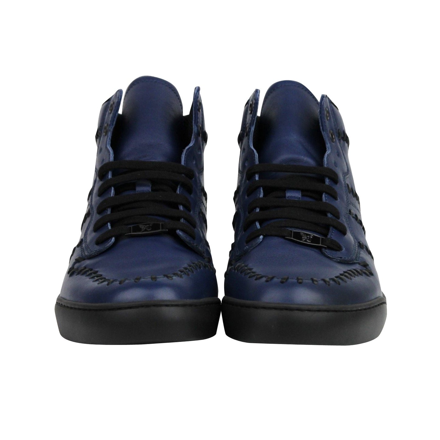 Luxury Bottega Veneta Men's Woven Detail Hi Top Stitched Leather Sneakers