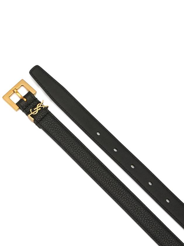 Luxury Saint Laurent Cassandre Grained Leather Square Buckle Thin Belt Black