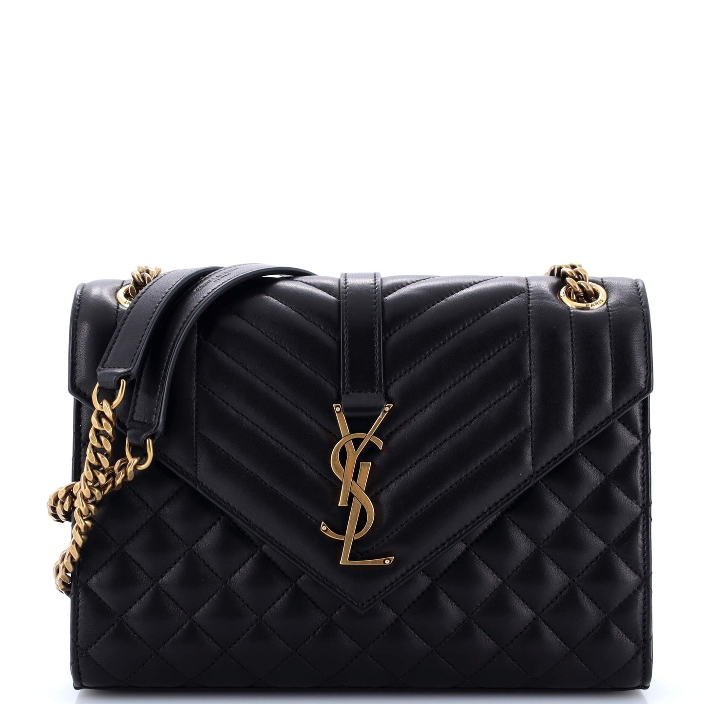 Luxury Saint Laurent Classic Monogram Envelope Satchel Mixed Matelasse Leather Medium