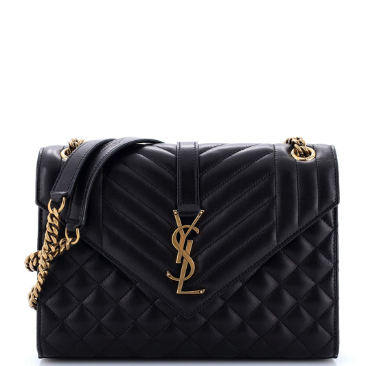 Luxury Saint Laurent Classic Monogram Envelope Satchel Mixed Matelasse Leather Medium