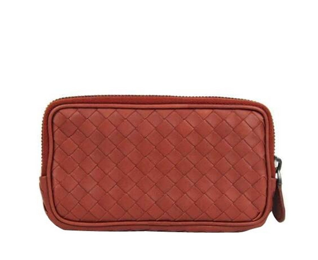 Luxury Bottega Veneta Unisex Smartphone Case Rust Woven Leather Coin Purse