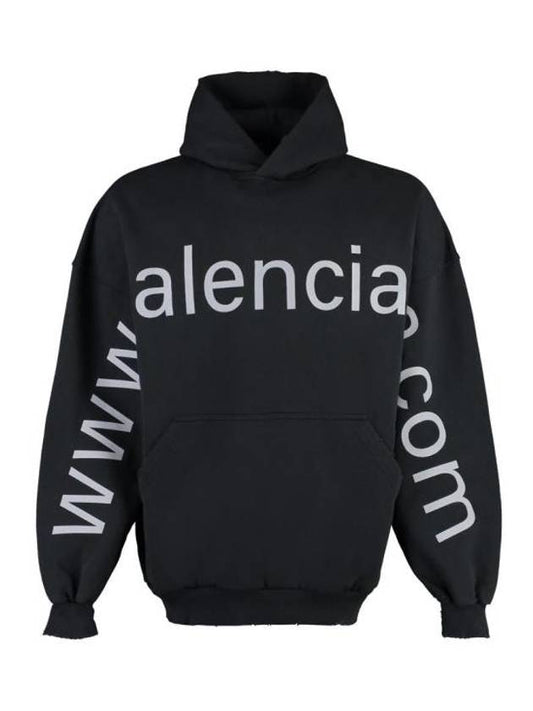 Luxury Balenciaga Logo Print Cotton Hoodie Black