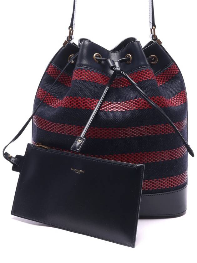 Luxury Saint Laurent Canvas Braided Leather Bucket Bag Marine