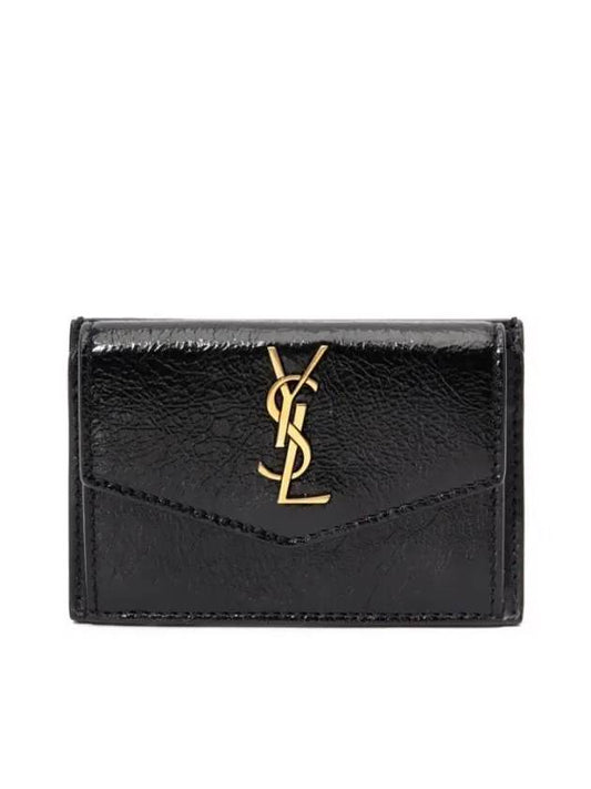 Luxury Saint Laurent Logo Monogram Calfskin Card Wallet Black