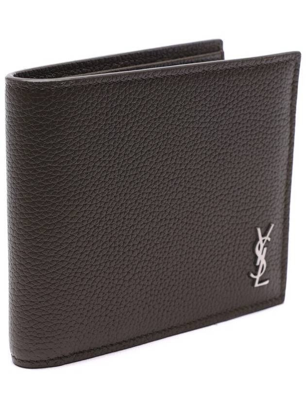 Luxury Saint Laurent Tiny Cassandre Logo Plaque Half Wallet Khaki