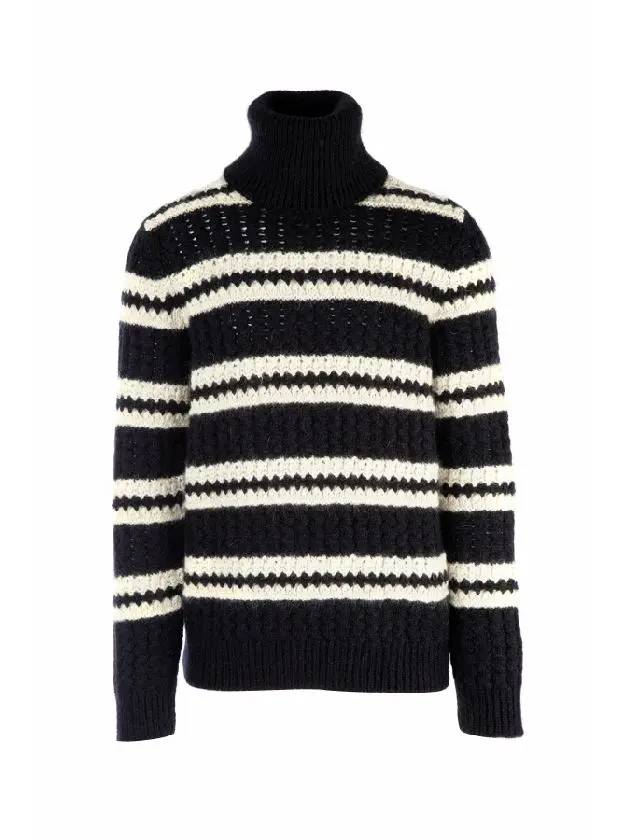 Luxury Saint Laurent Striped Wool Turtleneck Black