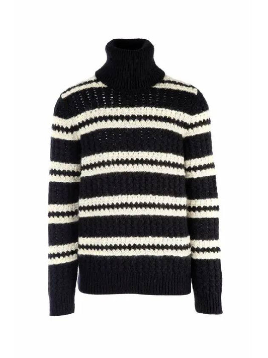 Luxury Saint Laurent Striped Wool Turtleneck Black