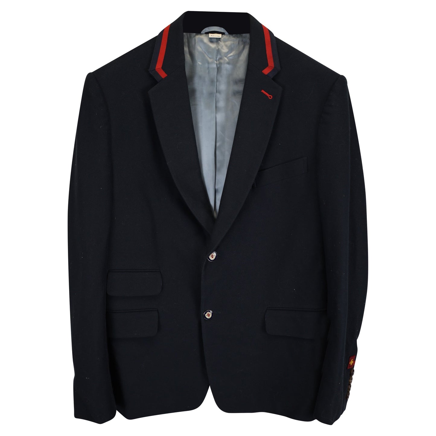Luxury Gucci Trending 2025 Cambridge Blind for Love Appliqué Blazer with Grosgrain Trim in Navy Blue Cotton