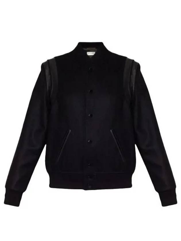 Luxury Saint Laurent Women's Wool Varsity Bomber Jacket Black