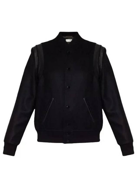 Luxury Saint Laurent Women's Wool Varsity Bomber Jacket Black