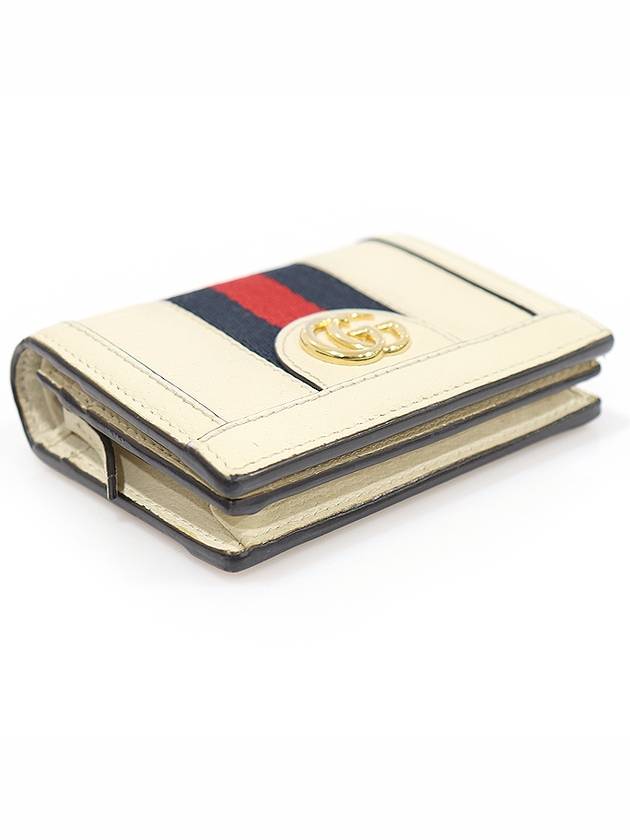 Luxury Gucci Trending 2025 523155 White Leather WEB Ophidia Card Case Half Wallet