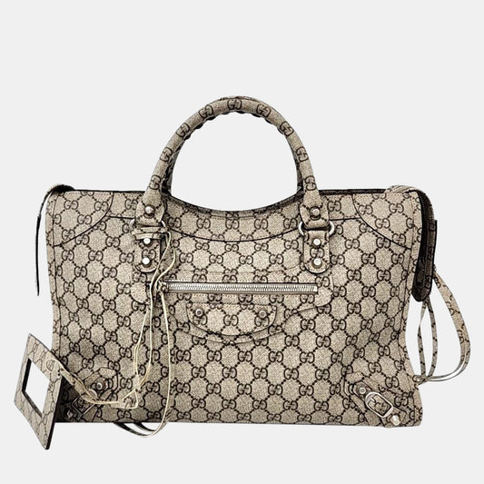 Gucci x Luxury Balenciaga Beige The Hacker Project Medium Neo Classic Bag
