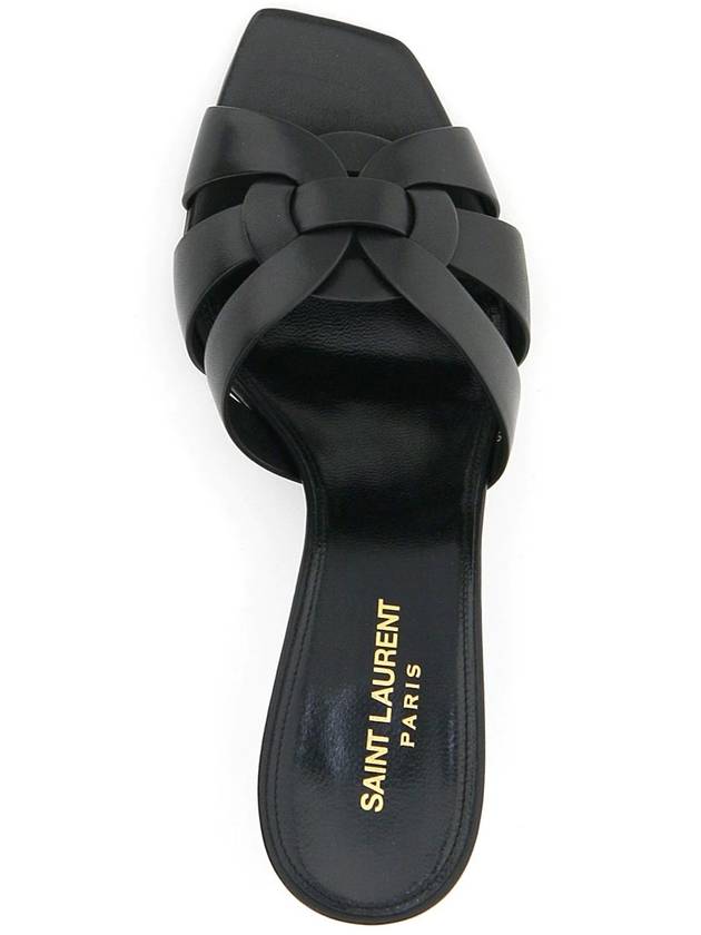 Luxury Saint Laurent Tribute Leather Sandal Heels Black