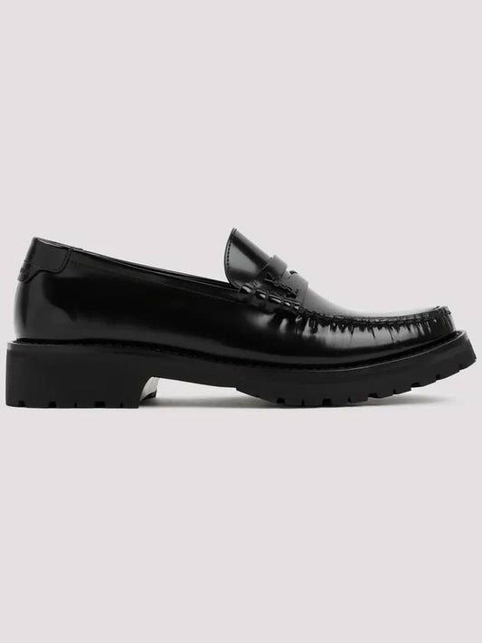 Luxury Saint Laurent Women's Chunky Penny Slippers Smooth Leather Loafers Black