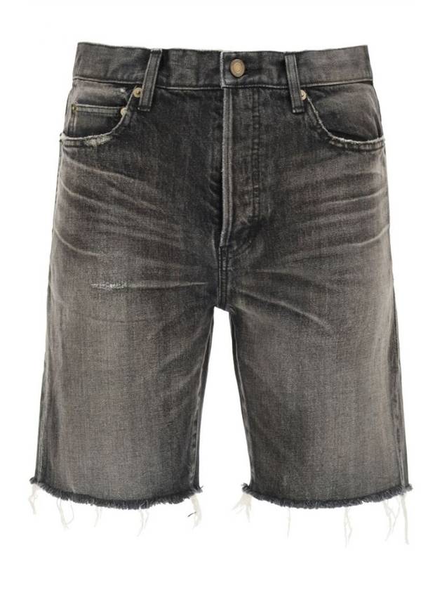 Luxury Saint Laurent Washing Denim Bermuda Shorts Grey