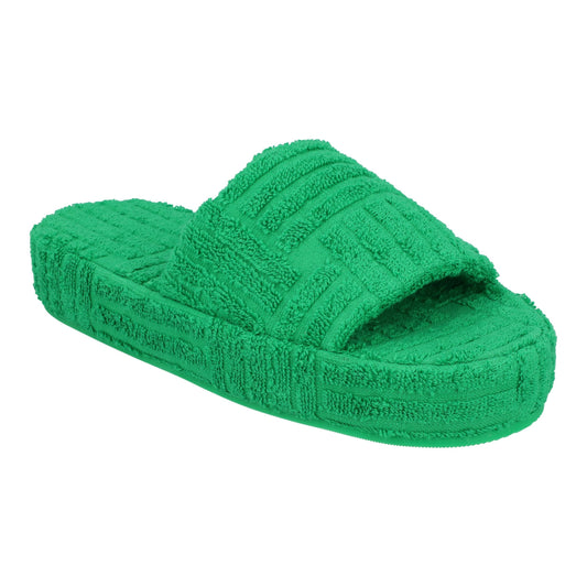 Luxury Bottega Veneta Women Resort Sponge Slides in green cotton