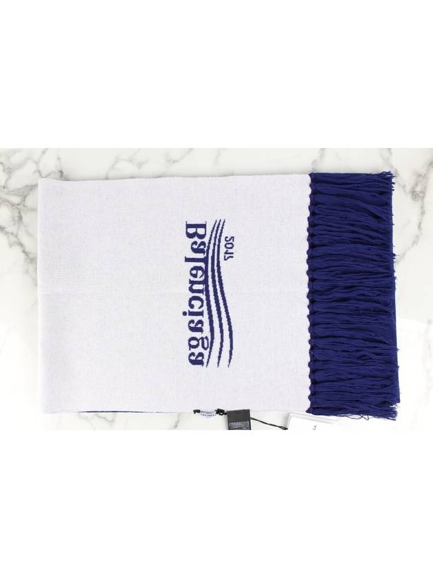 Luxury Balenciaga Wave logo wool muffler blue