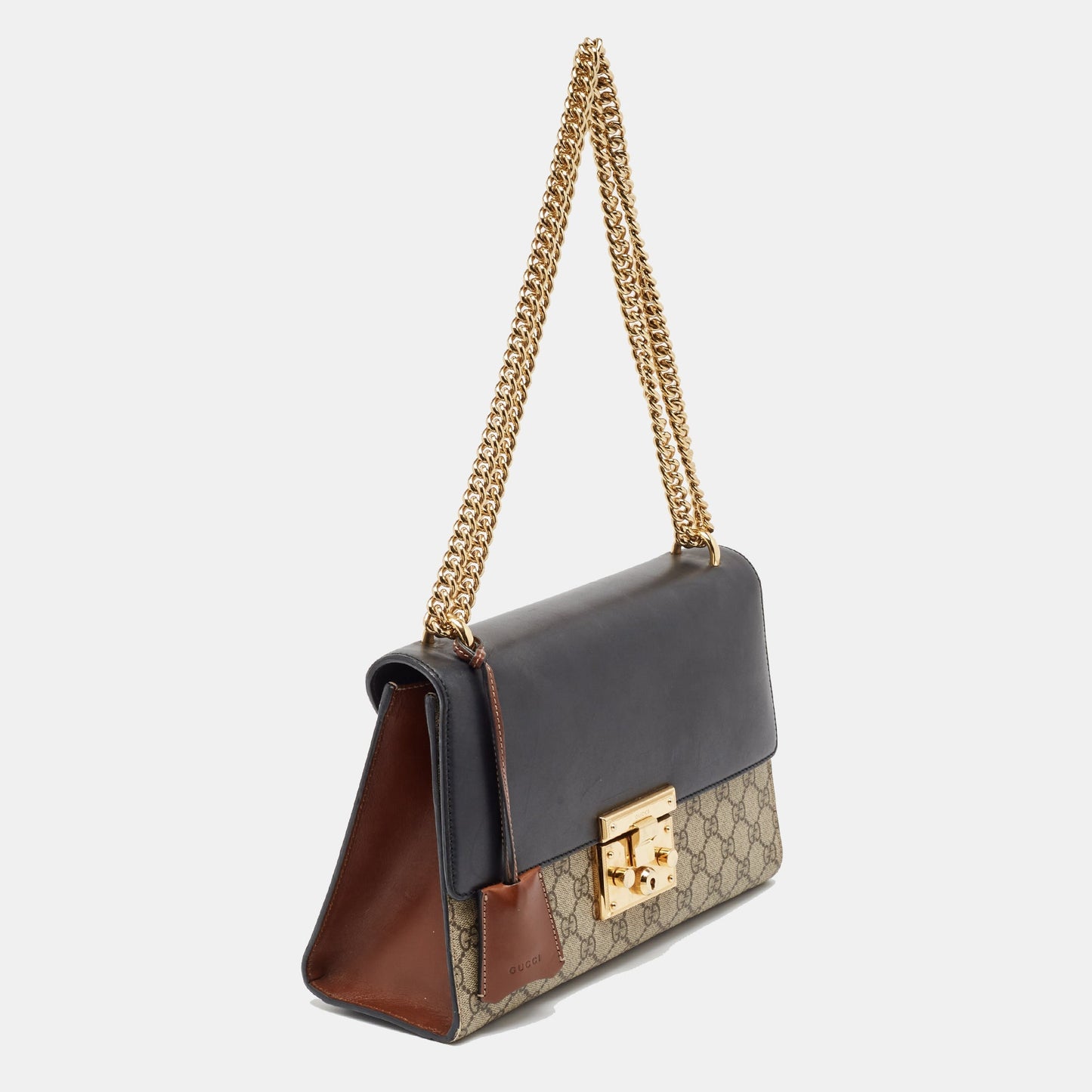Luxury Gucci Trending 2025 Beige/black Gg Supreme Canvas And Leather Medium Padlock Shoulder Bag..