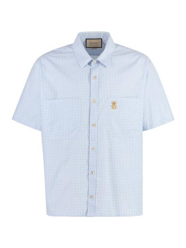 Luxury Gucci Trending 2025 Patch Short Sleeve Shirt Blue
