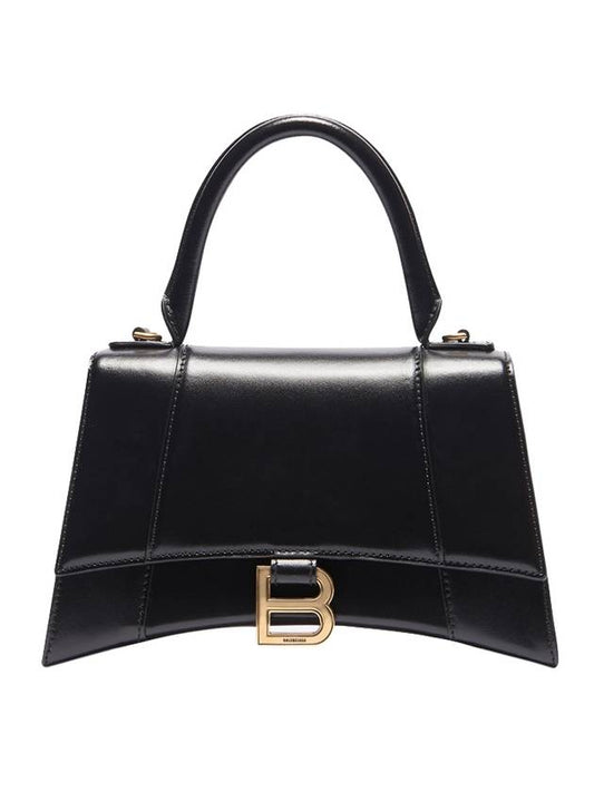 Luxury Balenciaga Hourglass Small Tote Bag in Shiny Box Calfskin Black