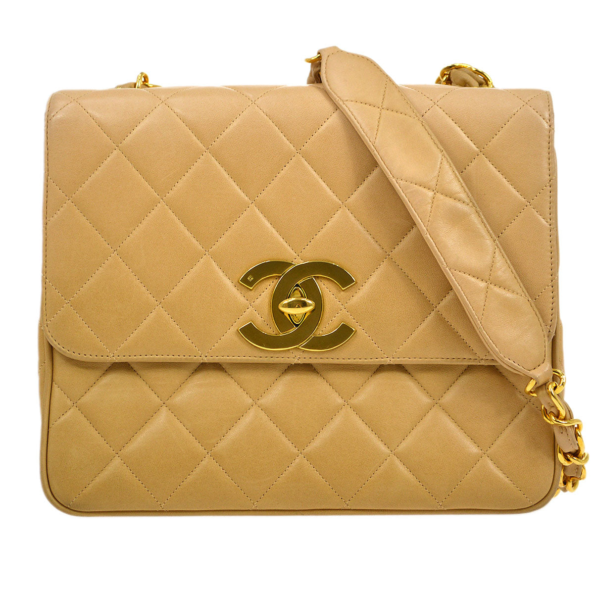 Luxury Chanel 1994-1996 Beige Lambskin Straight Flap Medium