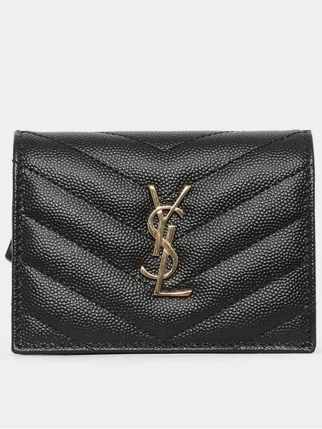 Luxury Saint Laurent Monogram Caviar Leather Flap Card Wallet Black