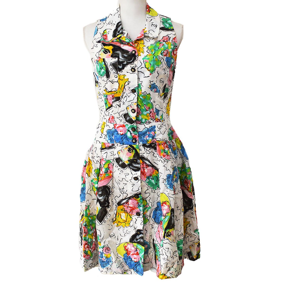 Luxury Chanel 1995 CC buttons logo-print shirtdress #42