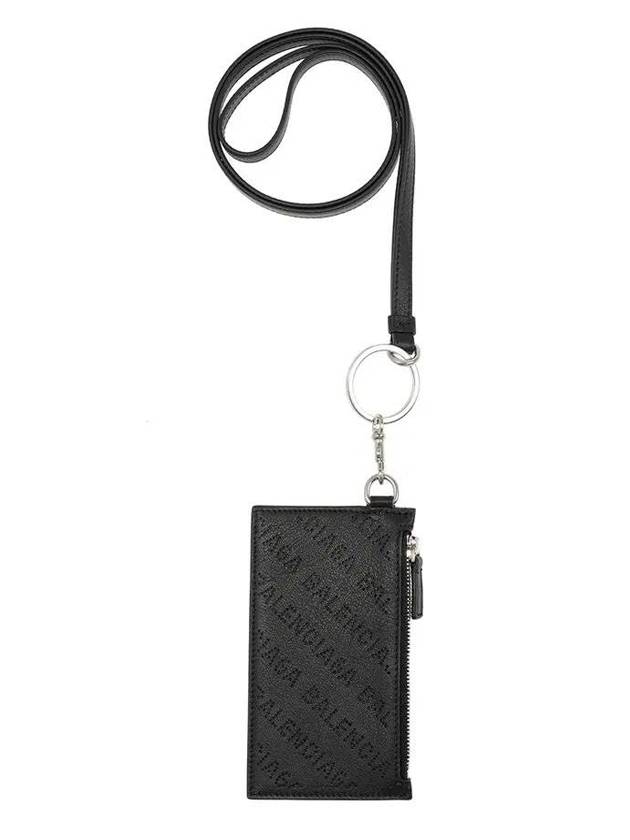 Luxury Balenciaga Logo Perforated Neck Strap Card Wallet Black