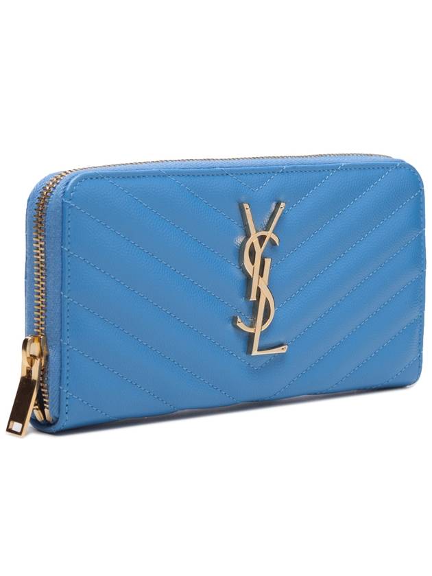 Luxury Saint Laurent Matelasse Monogram Zipper Around Long Wallet Blue