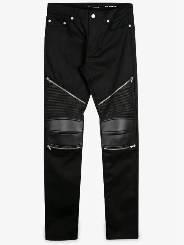 Luxury Saint Laurent Leather Biker Jeans Black