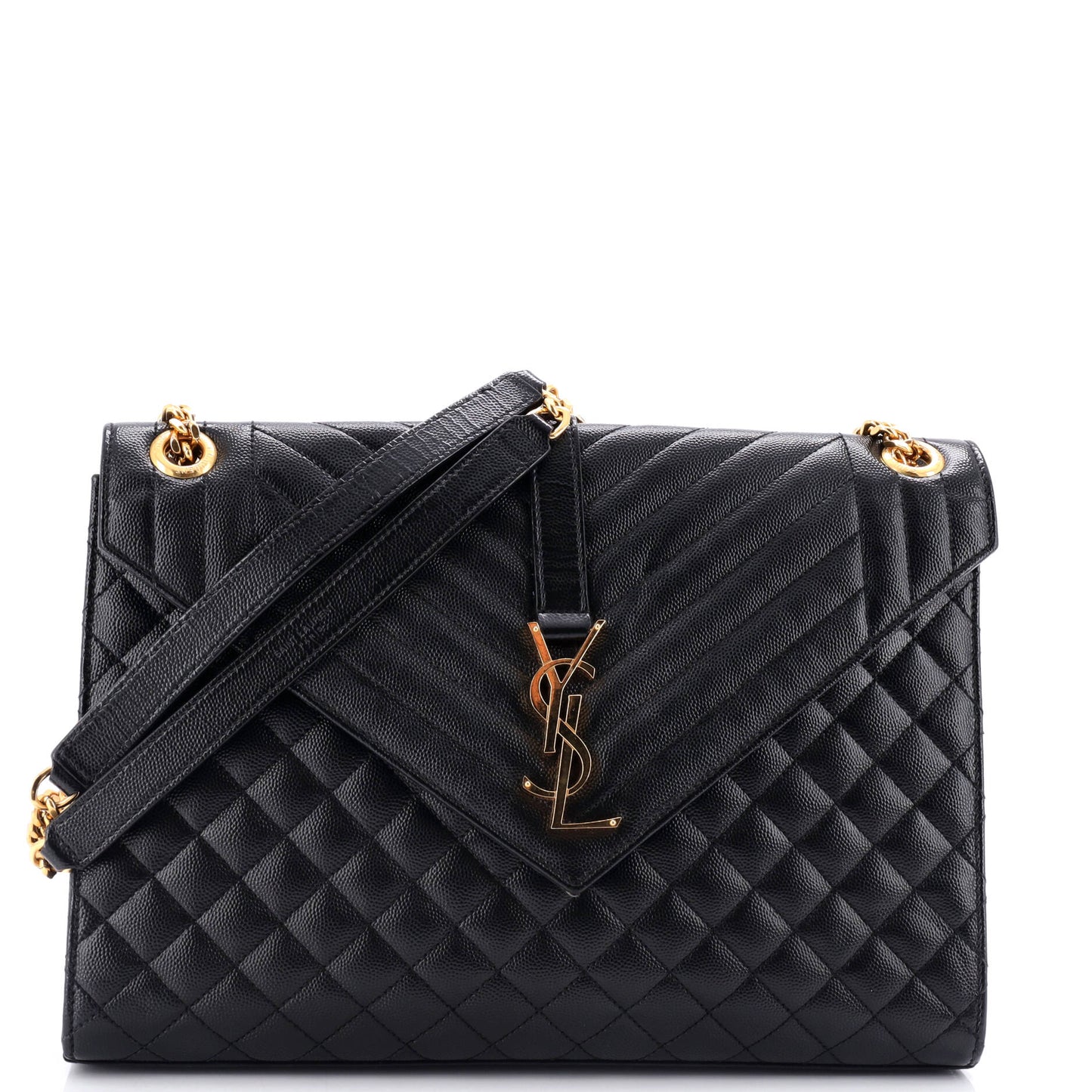 Luxury Saint Laurent Classic Monogram Envelope Satchel Mixed Matelasse Leather Large