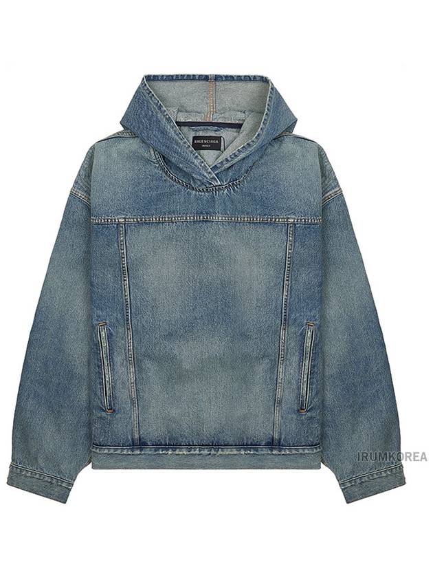 Luxury Balenciaga Washed Effect Denim Hoodie Blue