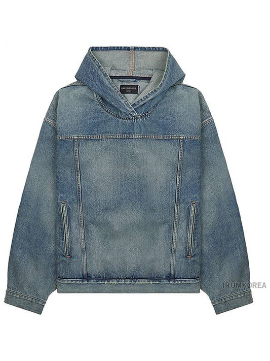 Luxury Balenciaga Washed Effect Denim Hoodie Blue