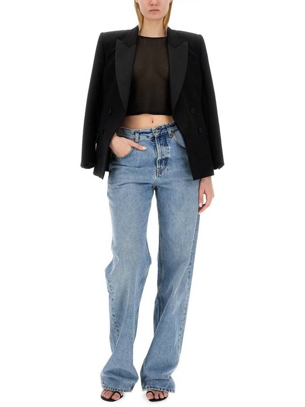 Luxury Saint Laurent Loose Fit Denim Straight Pants Blue