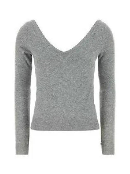Luxury Saint Laurent V-Neck Cashmere Knit Top Grey