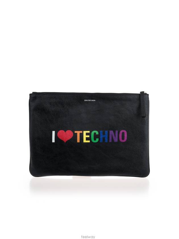 Luxury Balenciaga I Love Techno Clutch Bag Black
